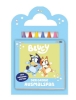 Buchcover und Innenansicht für das Buch: Bluey: Der große Ausmalspaß - Mit 6 Wachsmalstiften!