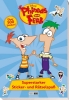 Buchcover und Innenansicht für das Buch: Disney Phineas and Ferb: Superstarker Sticker- und Rätselspaß