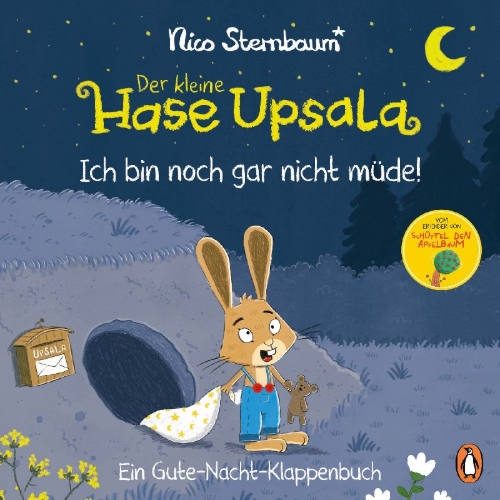Buchcover und Innenansicht für das Buch: Der kleine Hase Upsala - Ich bin noch gar nicht müde - Ein Gute-Nacht-Klappenbuch
