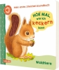 Buchcover und Innenansicht für das Buch: Hör mal, wie ich keckern kann (Mein erstes Streichel-Soundbuch 3)