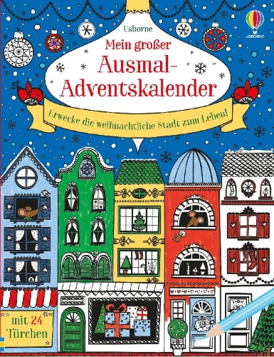 Buchcover und Innenansicht für das Buch: Mein großer Ausmal-Adventskalender