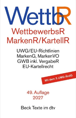 Buchcover und Innenansicht für das Buch: Wettbewerbsrecht, Markenrecht und Kartellrecht. WettbR