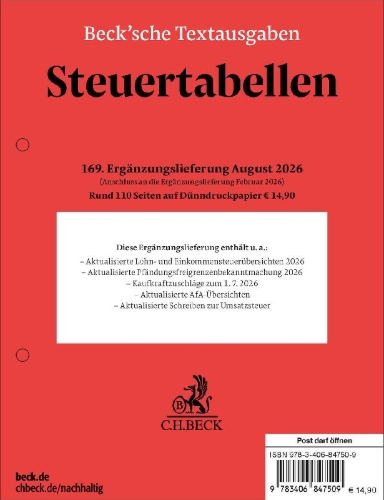 Buchcover und Innenansicht für das Buch: Steuertabellen  169. Ergänzungslieferung